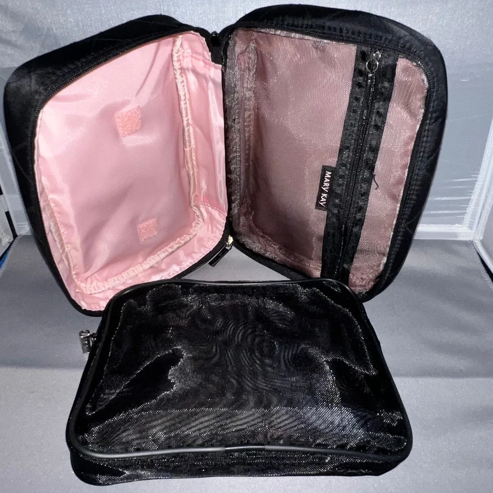 Mary Kay Black Quilted Travel Cosmetic Bag Makeup Organizer with Pouch